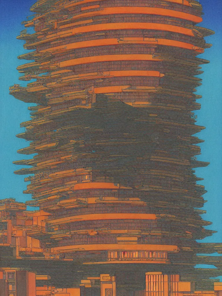 Prompt: a psychedelic hallucination of a brutalist hotel on the death star, by kawase hasui, moebius, edward hopper, colorful flat surreal design, dramatic lighting, hd, 8 k, artstation