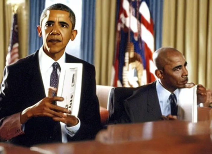 Prompt: a still from the 2001 TV Show The West Wing Starring Barrack Obama