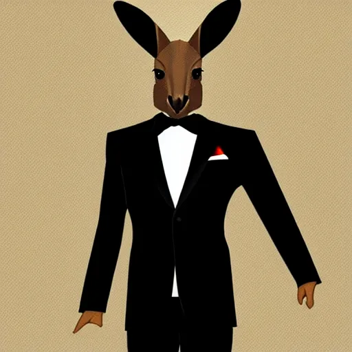 Image similar to spy kangaroo, in a strict suit with bowtie, like james bond, avatar image, digital art, minimalism