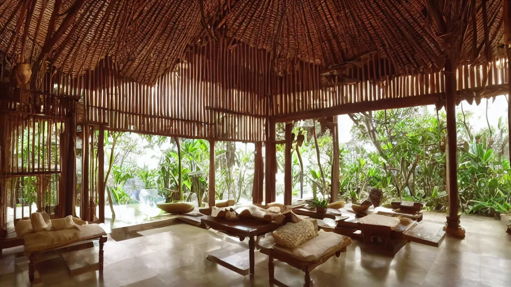 Image similar to bali interior indoor architecture, trending, famous, popular