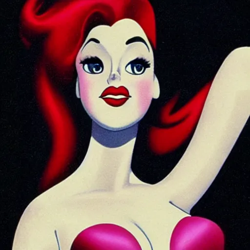 Prompt: film still, jessica Rabbit, from a 1988 movie