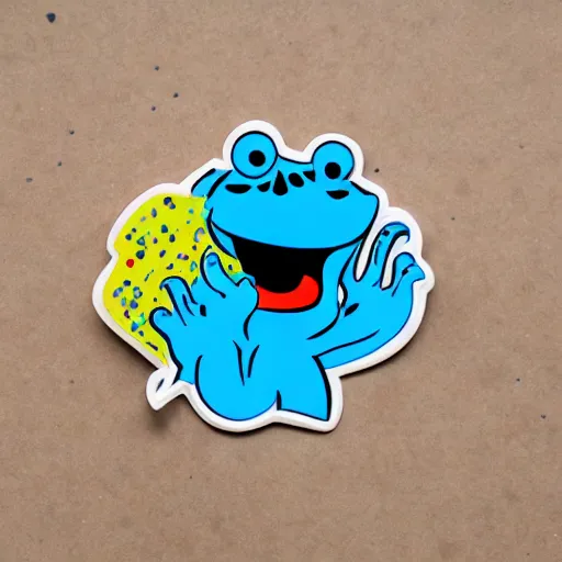 Prompt: die cut sticker, the cookie monster breakdancing, splatter paint