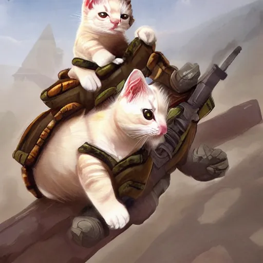Prompt: white soldier kittens riding turtles, battalion, digital oil painting, trending on artstation