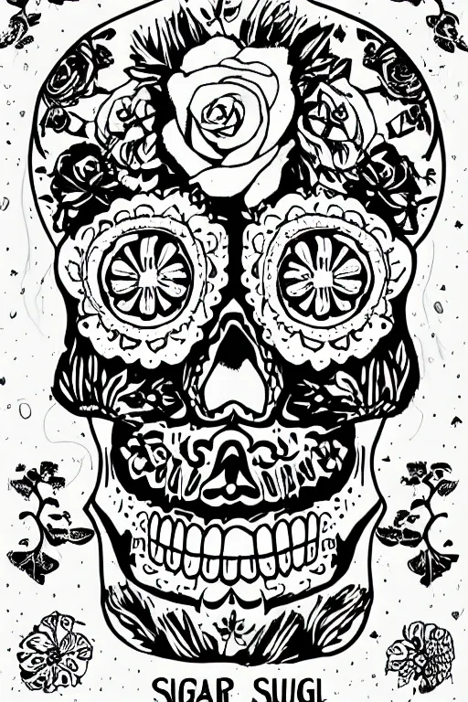 Image similar to illustration of a sugar skull day of the dead girl, art by justin bartlett