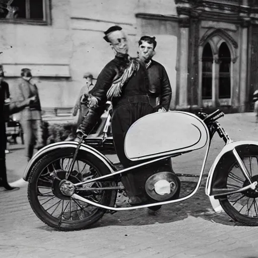 Prompt: fiat 5 0 0 motorcycle, a prototype demo at the hall of science