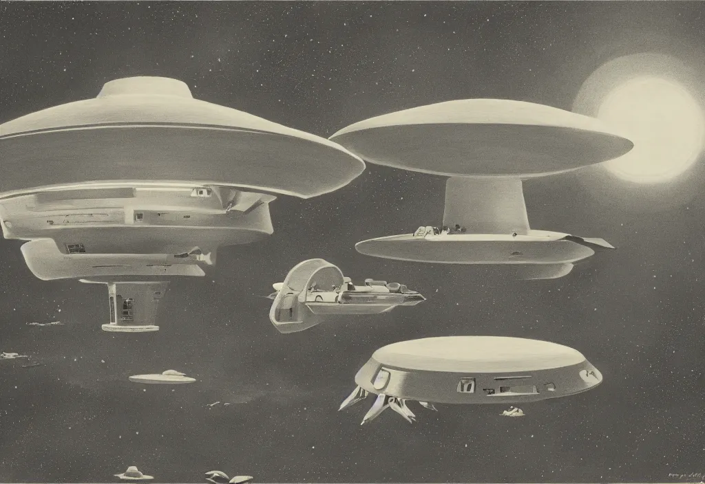 Image similar to UFO sighting, Rick Guidice, Chesley Bonestell, Lucien Rudaux, Rolf Klep, Fred Freeman, George Pal