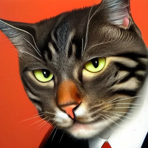 Prompt: hyperrealistic portrait photograph of a cat wearing a suit