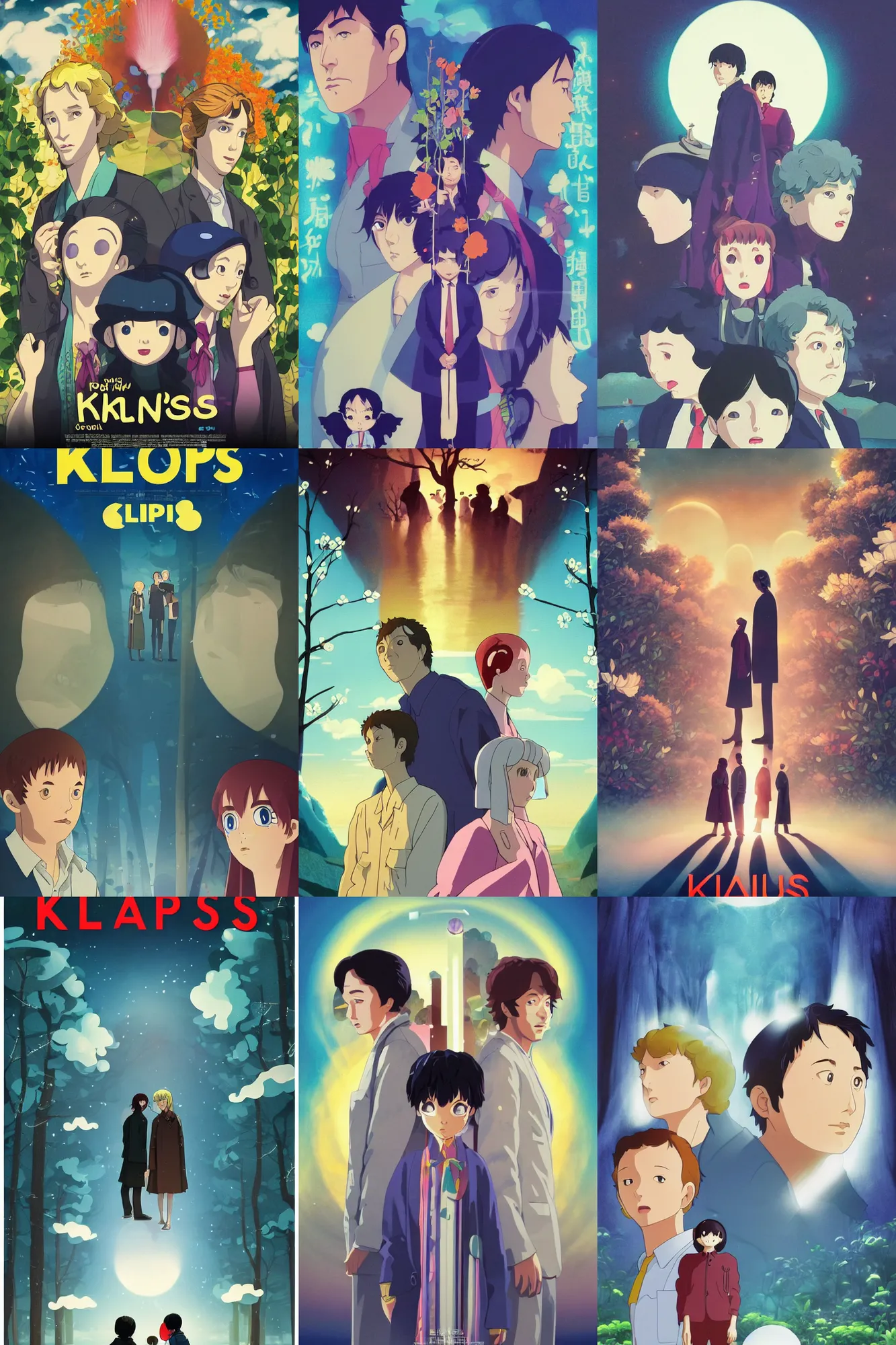 Prompt: a tv show about a tv show solving epic mysteries, Klaus Movie poster, movie still, artwork by Chiho Aoshima, a Rendering illustration of a cinematic beautiful closeup moment of three friends standing facing toward their love, full of details, full view, Matte painting, trending on artstation, Mamoru hosoda