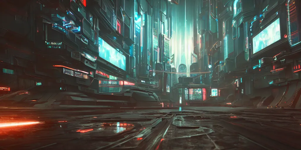 ArtStation - Futuristic cyberpunk tech city street