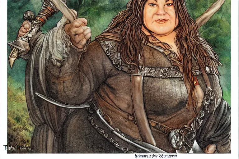 Prompt: chubby stocky and short dwarven noblewoman with an bold expression| lord of the rings | Terese Nielsen |