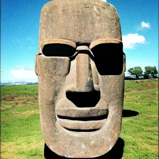 Prompt: walter white as a moai statue