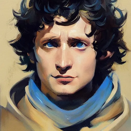 Image similar to greg manchess portrait painting of frodo beutlin as overwatch character, medium shot, asymmetrical, profile picture, organic painting, sunny day, matte painting, bold shapes, hard edges, street art, trending on artstation, by huang guangjian and gil elvgren and sachin teng