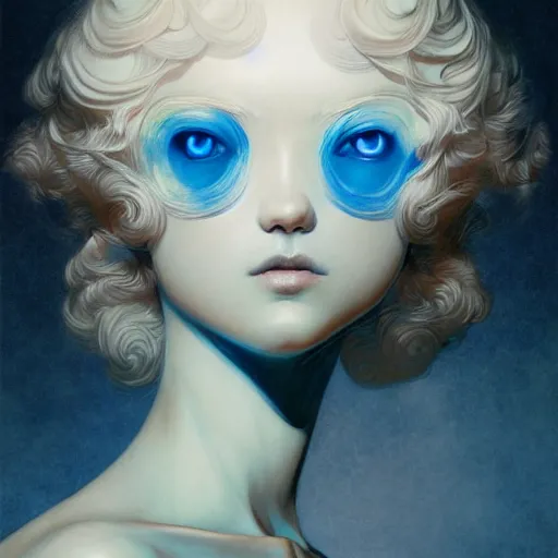 Prompt: prompt : ivory and blue portrait soft light painted by james jean and katsuhiro otomo and erik jones, inspired by evangeleon anime, smooth face feature, intricate oil painting, high detail illustration, sharp high detail, manga and anime 1 9 9 9