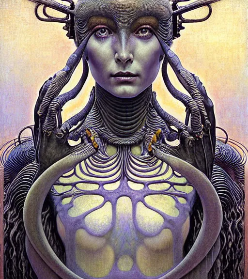 Prompt: detailed realistic beautiful young cher alien robot as queen of mars portrait by jean delville, gustave dore and marco mazzoni, art nouveau, symbolist, visionary, fractal, baroque. horizontal symmetry by zdzisław beksinski, iris van herpen, raymond swanland and alphonse mucha. highly detailed, hyper - real, beautiful