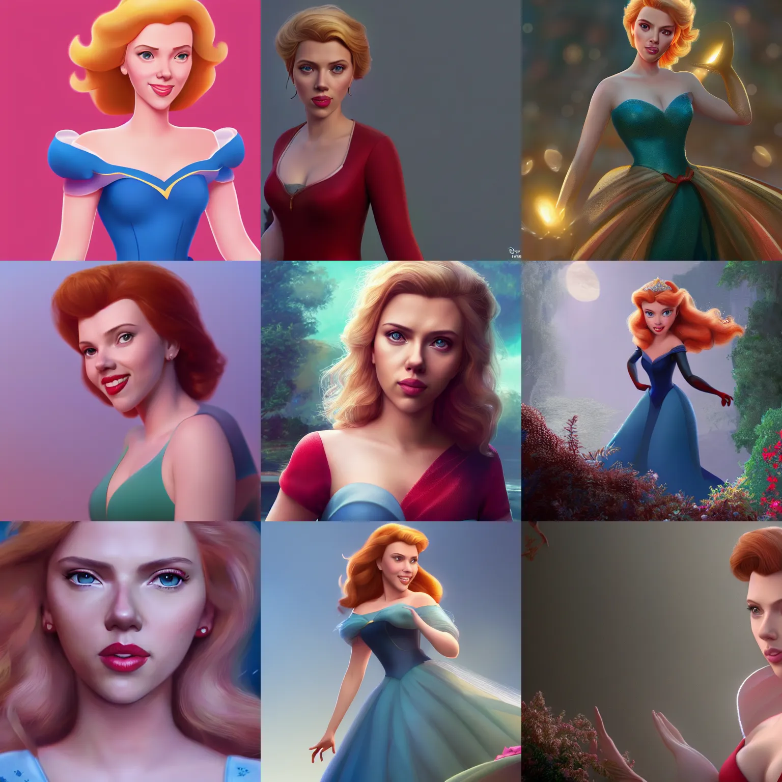 Prompt: scarlett johansson as Disney Princess, High quality illustration, trending on artstation, octane render, 4k, Pixar rendering,