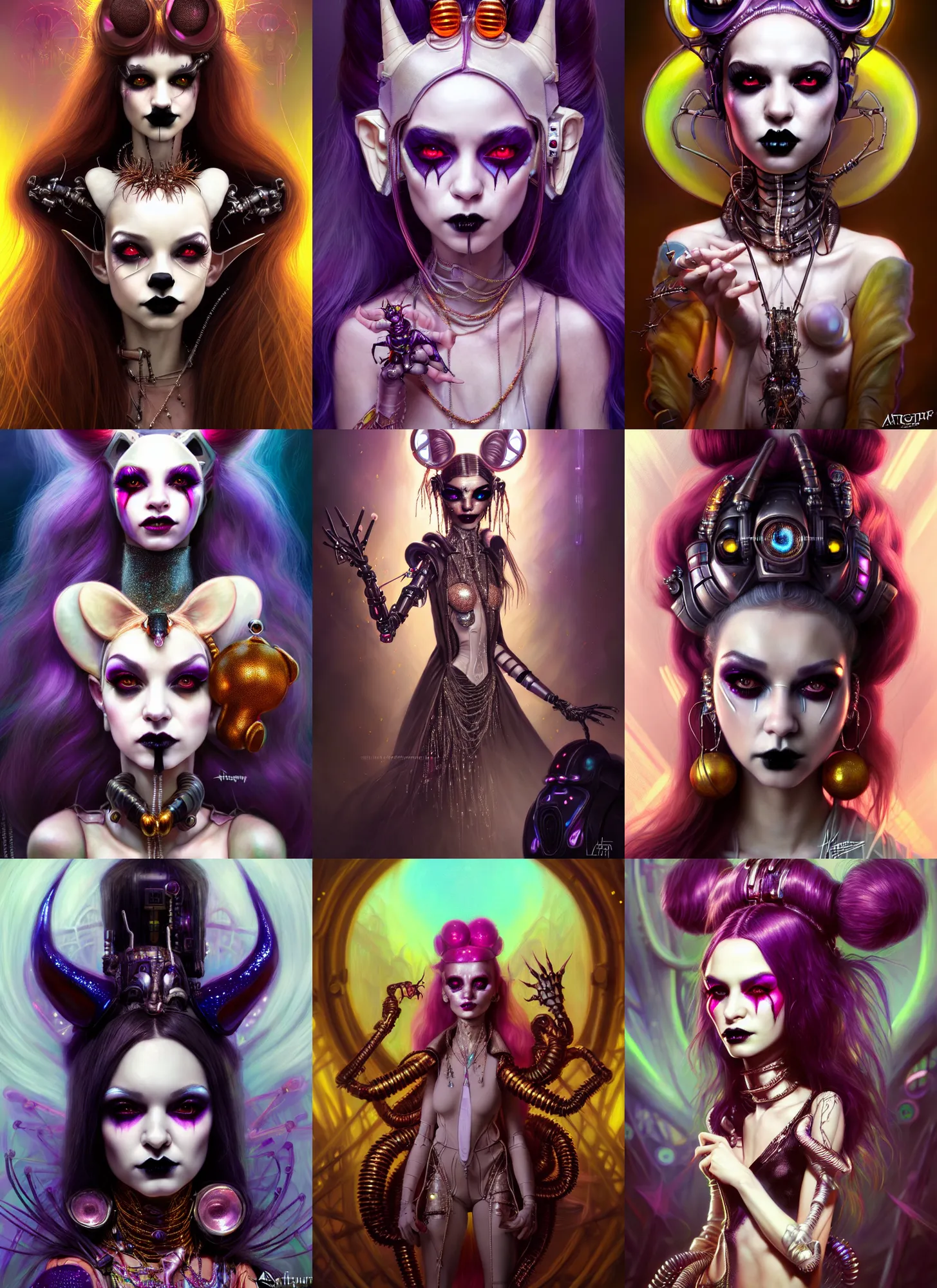 Prompt: disney weta portrait, soft lustrous biotech raver white goth clowncore ant cyborg, bling, hi - fructose, sci - fi fantasy cyberpunk intricate decadent highly - detailed digital painting, ever after high, octane render, artstation, concept art, smooth, sharp focus, illustration, art by artgerm, mucha, loish, wlop