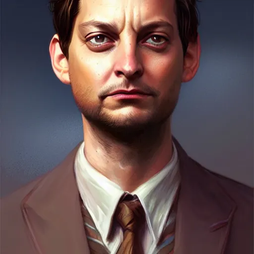 Prompt: handsome Tobey Maguire as Bully Maguire, western, D&D, fantasy, intricate, elegant, highly detailed, digital painting, artstation, concept art, matte, sharp focus, illustration, art by Artgerm and Greg Rutkowski and Alphonse Mucha