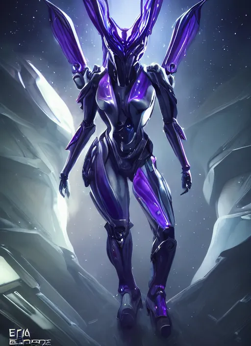 Prompt: cinematic close shot, cosmic sized proportional stunning beautiful hot female warframe, detailed sleek robot mecha female dragon head, metal ears glowing purple oled eyes, mawshot, sleek silver armor, floating in empty space, nebula sized, epic proportions, epic size, epic scale, furry art, dragon art, giantess art, warframe fanart, furaffinity, deviantart