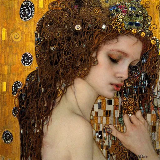 Image similar to goddess, intricate detail, klimt, royo, whealan,