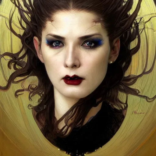 Image similar to portrait of a menacing beautiful vampire, head only, headshot, detailed and clear eyes and mouth, blinding white hair by Stanley Artgerm Lau , greg rutkowski, thomas kindkade, alphonse mucha, loish, norman rockwell, J. C. Leyendecker. hair waving in the wind, pale skin, sinister complexion, thorn crown, image bordered by thorns, thorn background. D&D, fantasy. Trending on artstation rule of thirds extremely detailed illustration hd 4k