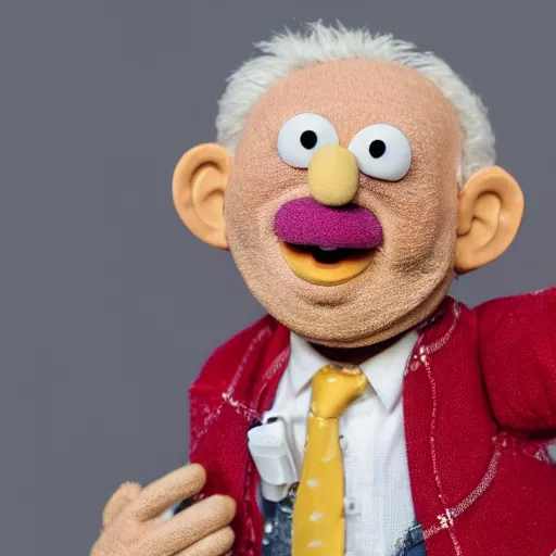 Prompt: hide the pain harold as a muppet, product photography, commercial lighting