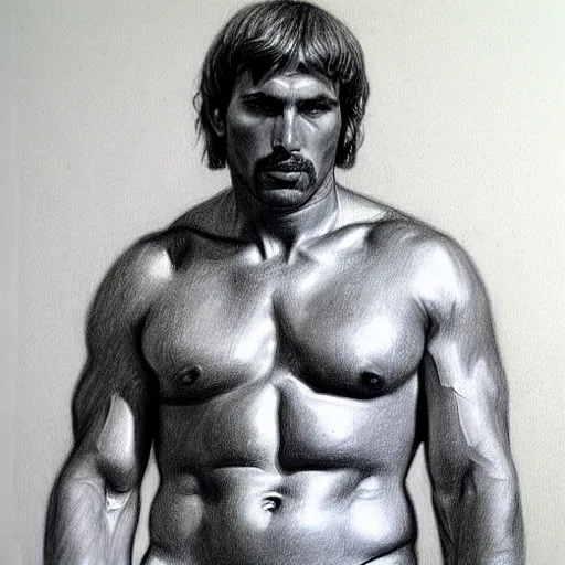 Image similar to portrait of roman legionary, tom finland, bouguereau, pencil drawing