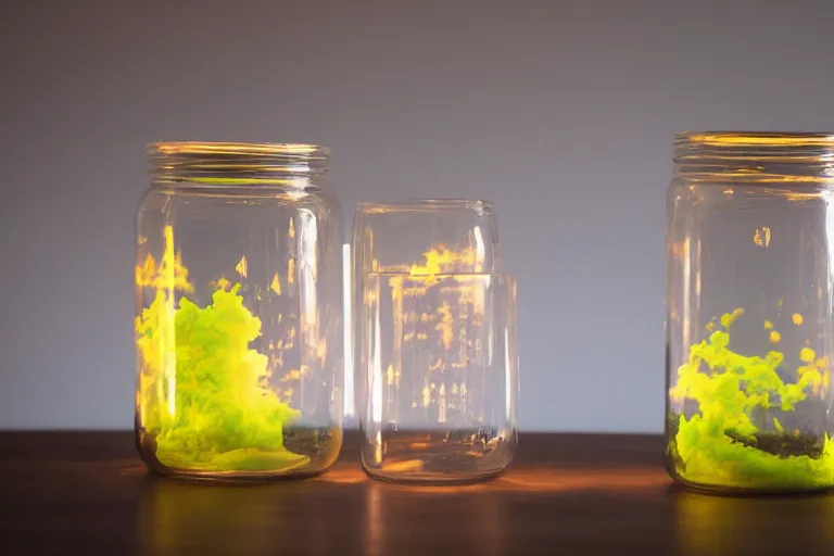 Image similar to chemiluminescence clouds in a jar