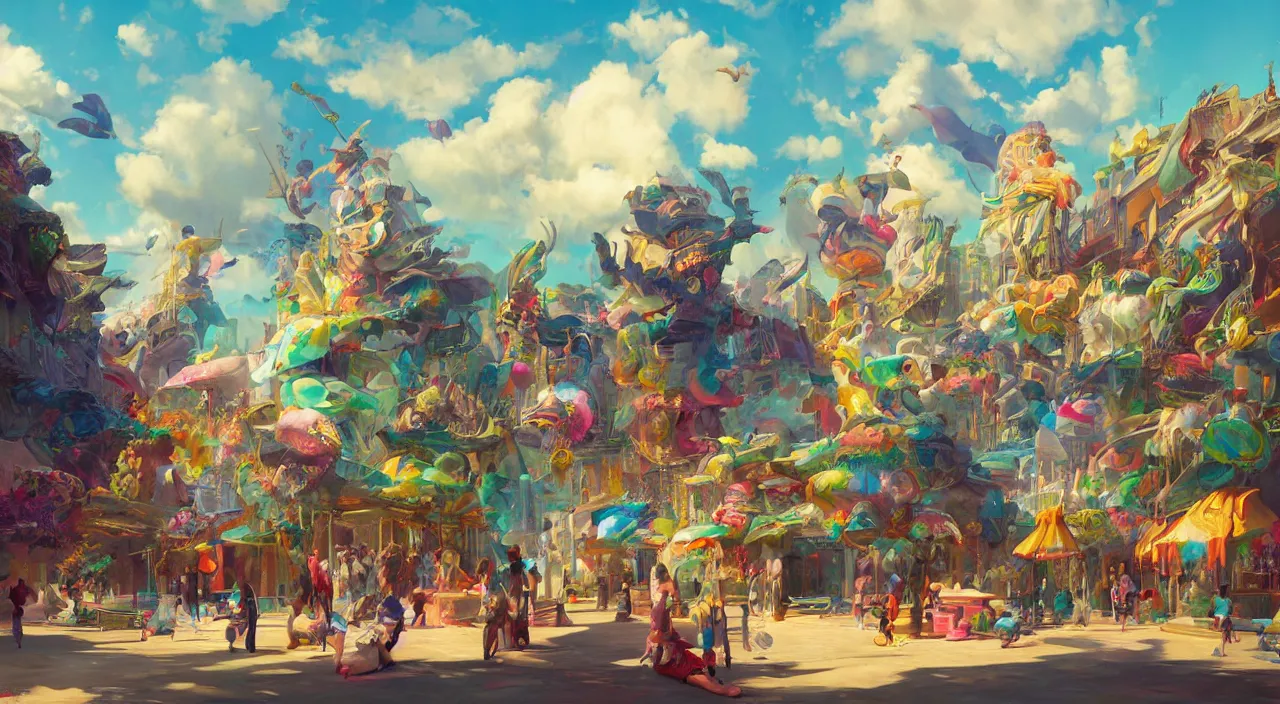 Image similar to bazaar zouk oriantal multicolorful sky shine place mosquet painting, sunny day, matte painting, bold shapes, hard edges, street art, trending on artstation, by huang guangjian and gil elvgren and sachin teng