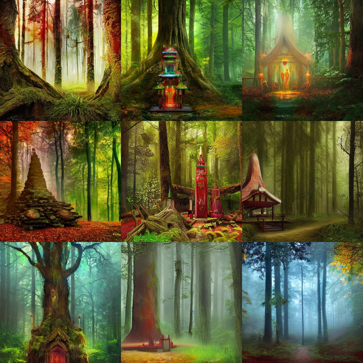 Prompt: a mystical shrine in a forest wojciech siudmak by ei - q cgsociety vibrant color