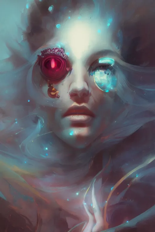 Prompt: face closeup beautiful girl wizard by peter mohrbacher, ruan jia, wlop