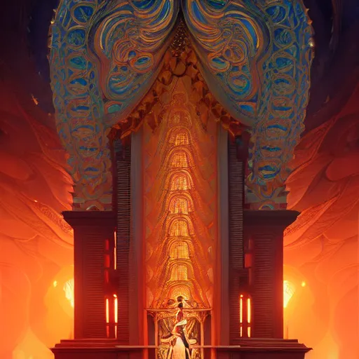 Prompt: beautiful Ameca temple of demon's, intricate, elegant, highly detailed, digital painting, artstation, concept art, smooth, sharp focus, illustration, art by artgerm and James jean and Beeple and loish and WLOP