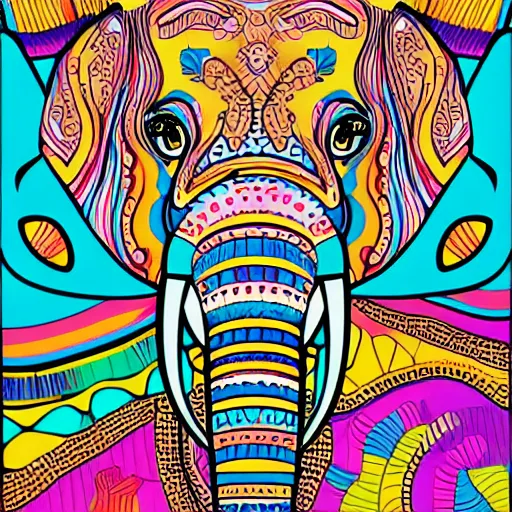 Prompt: A portrait of an elephant, sticker, highly detailed, colorful, illustration, smooth and clean vector curves, no jagged lines, vector art, smooth