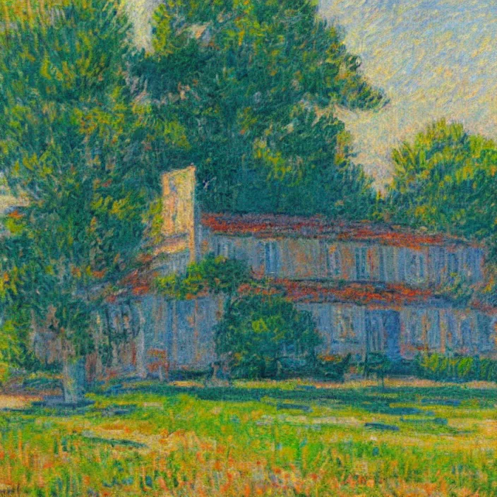 Image similar to a building in a serene landscape, post - impressionism