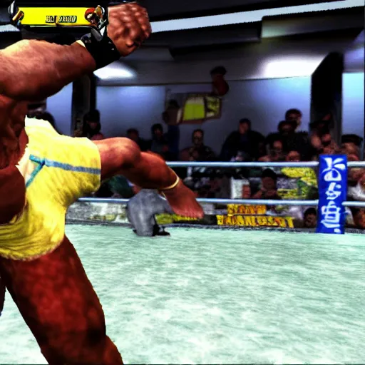 Image similar to attacking screenshot of anderson silva in tekken, ps 1 graphics, fighting game, forest, sd video, tekken playstation, health bar hud