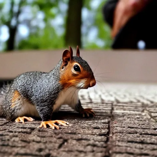 Image similar to film still, gangster squirrel counting his money, low angle, shot from below, worms eye view, low angle!!!!