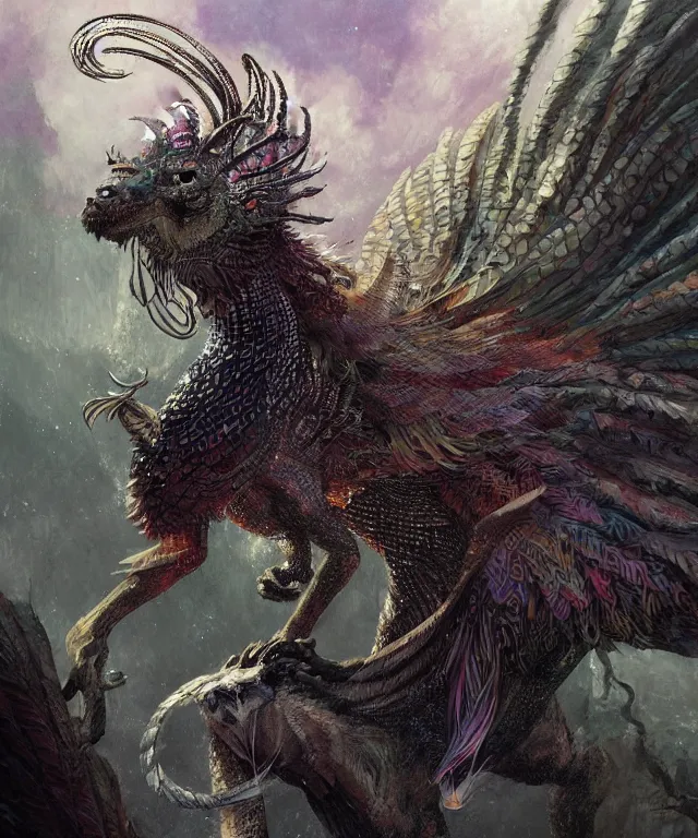 Image similar to a mythical creature covered in scales and feathers spitting acid, fantasy, elegant, digital painting, artstation, concept art, matte, sharp focus, illustration, art by jon foster