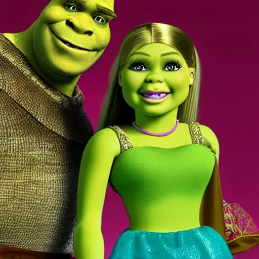 Image similar to shrek as a barbie doll, photorealistic, highly detailed,