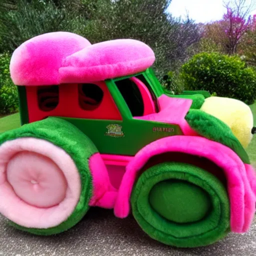 Image similar to a very soft persian pink plush john deere with pluche