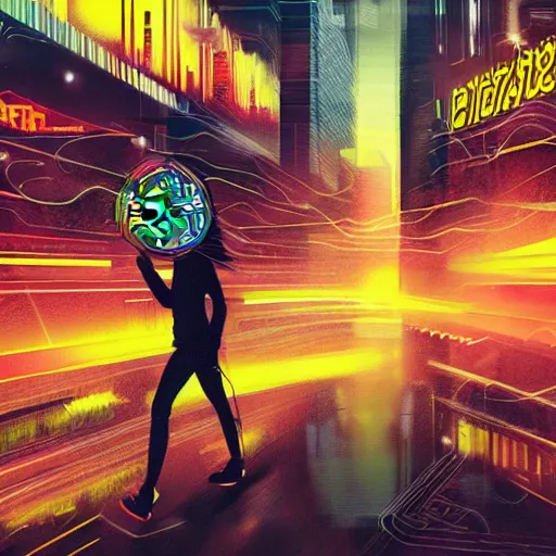 Prompt: people running away from crypto scared, cyberpunk art