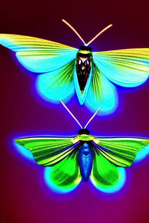 Image similar to high quality macro photo silky iridescent moth! jewelled gorgeous! highly detailed david ligare elson peter cinematic blue neon lighting high quality low angle hd 8k sharp shallow depth of field