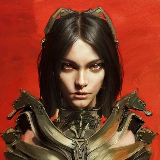 Image similar to tattoo design, a professional painting of a beautiful young female, partially clothed in battle armor, olive skin, long dark hair, beautiful bone structure, symmetrical facial features, intricate, elegant, digital painting, concept art, smooth, sharp focus, illustration, from Metal Gear, by Ruan Jia and Mandy Jurgens and Greg Rutkowski and Artgerm and William-Adolphe Bouguerea and artgerm, cat girl, anime