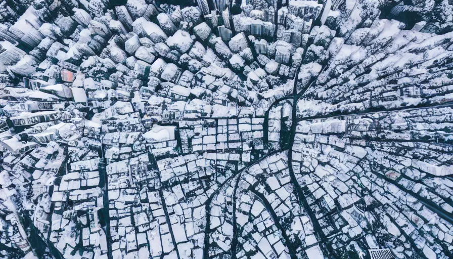 Image similar to the city of rio de janeiro covered in snow, winter photograph, snowing, aerial view, 4 k, award winning photograph, beautiful, trending on instagram