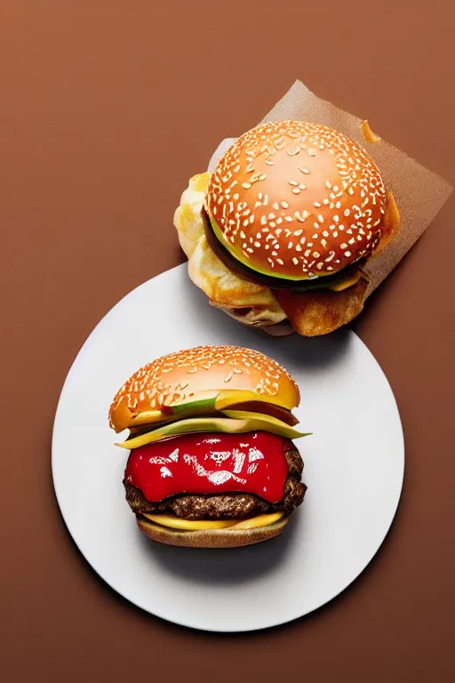 Image similar to mcdonalds hamburger covered in blood, commercial photography