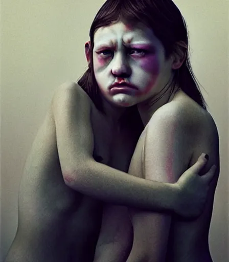 Image similar to a high quality, high detail, photorealistic portrait by kyle thompson and gottfried helnwein, intensly emotional