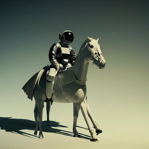 Image similar to hyperrealism aesthetic computer simulation visualisation in araki nobuyoshi style of parallel universe movie scene with detailed stylish neofuturistic horse riding on a astronaut and wearing neorofuturistic sci - fi laboratory uniform designed by josan gonzalez. hyperrealism photo on pentax 6 7, by giorgio de chirico volumetric natural light rendered in blender