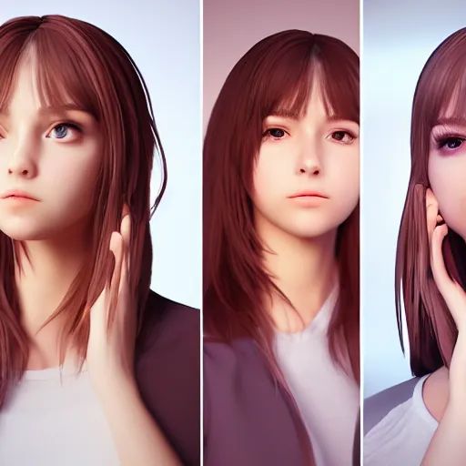 Prompt: female portraits, teenagers, full body, realistic portrait, manga, octane render 8 k, unreal engine, hd