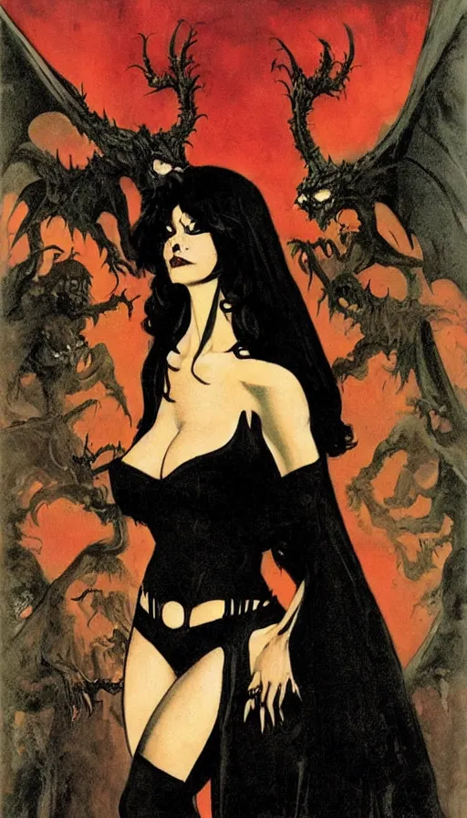 Image similar to carmilla vampire, gothic horror, by frank frazetta, candlelit catacombs, in the style of pulp magazine