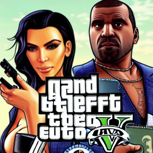 Image similar to videogame cover of gta 6 miami kim kardashian and george floyd accurate eyes