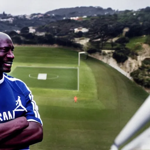 Prompt: michael jordan visiting the campos de sport del sardinero in santander