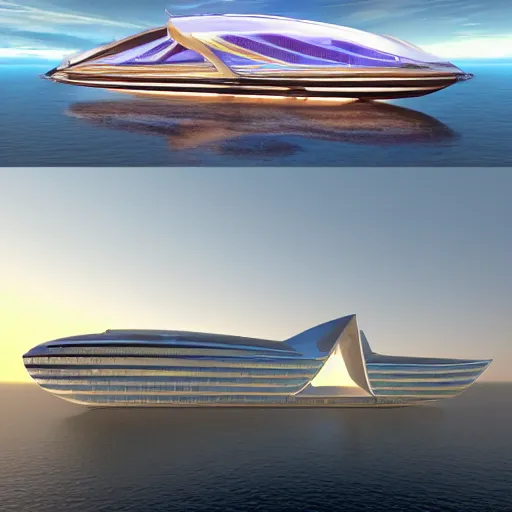 Prompt: this was my prompt a giant luxury cruiseliner spaceship, shaped like a yacht, with a glass hull and ceiling and see - through exterior, hull is a opera house, aerial view of opera house on spaceship, floating in outer space, galaxies and stars in background, asteroid belt in distance, well lit, 8 k, futuristic, high detail, vibrant colors, digital art